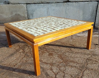 Vintage Square Ceramic Tile & Wood Coffee Table ~ Large Vintage