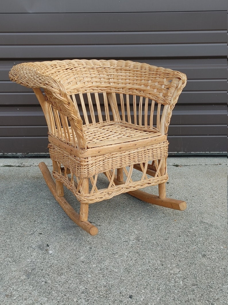 Vintage Child's Natural Wicker Rocking Chair Woven Reed Etsy
