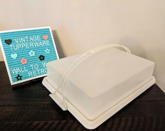 Tupperware Fresh-N-Fancy Rectangle Sheet Cake Carrier w/Handle ~ Cupcakes, Salads ~ White, Sheer Rectangular Container ~ 622, 623