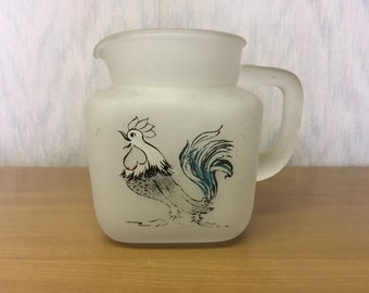 Frosted Glass Blue Rooster Pitcher ~ Country Kitchen ~ Retro Juice Pitcher