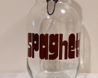 SPAGHETTI Vintage 1970's French Triomphe Glass Canister Jar w/Mod Red Font ~ Retro Pasta Storage Jar ~ Bail Lid ~ Airtight Rubber Seal