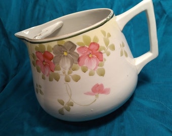 Te-oh China Porcelain Water Pitcher ~ Hand Painted Nippon ~ Ice Lip ~ Lemonade ~ Floral