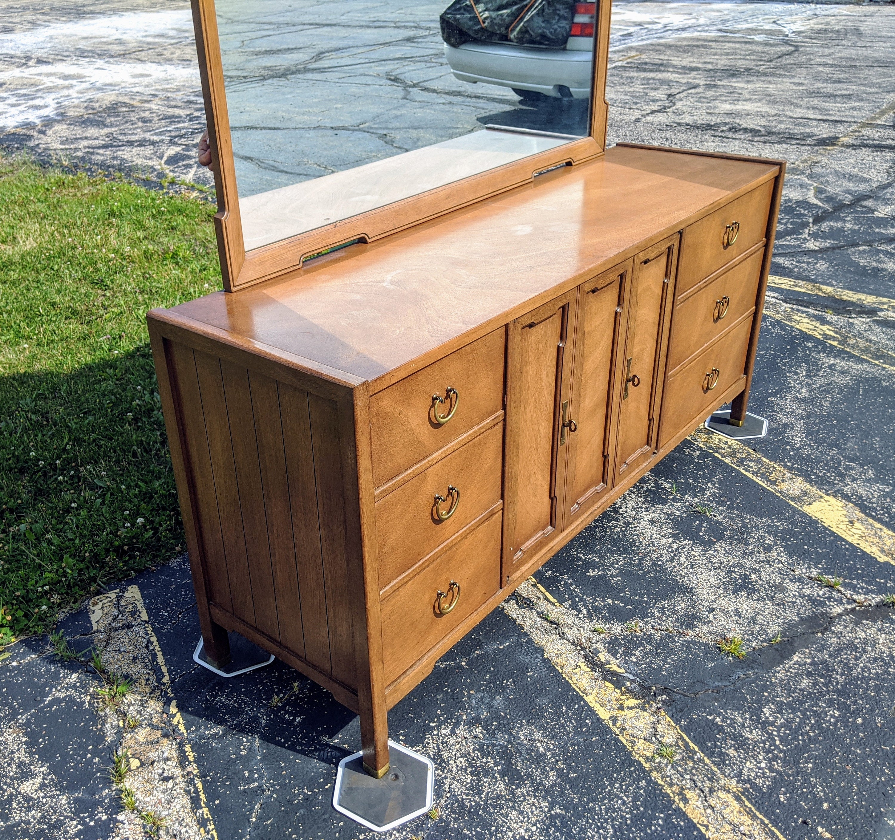 Broyhill Premier Walnut Nine Drawer Dresser With Mirror Vintage