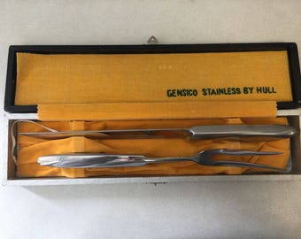 Vintage Carving Set, Gensico Stainless By Hull in Original Box ~ Knife and Fork