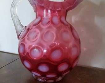 Fenton for L.G. Wright Cranberry Opalescent Dot Optic