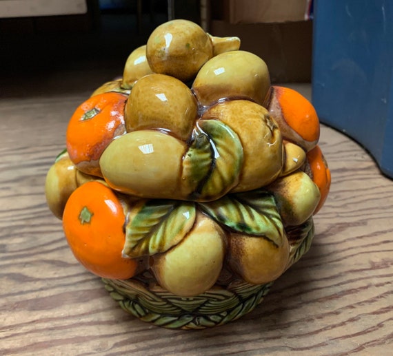 Reden scheren Kunstmatig Inarco fruitmand met deksel in oranje kruidenpatroon gemaakt - Etsy  Nederland