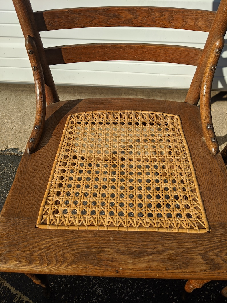 Antique Oak Dining Chairs with Hand Woven Lattice Caned Seats Etsy