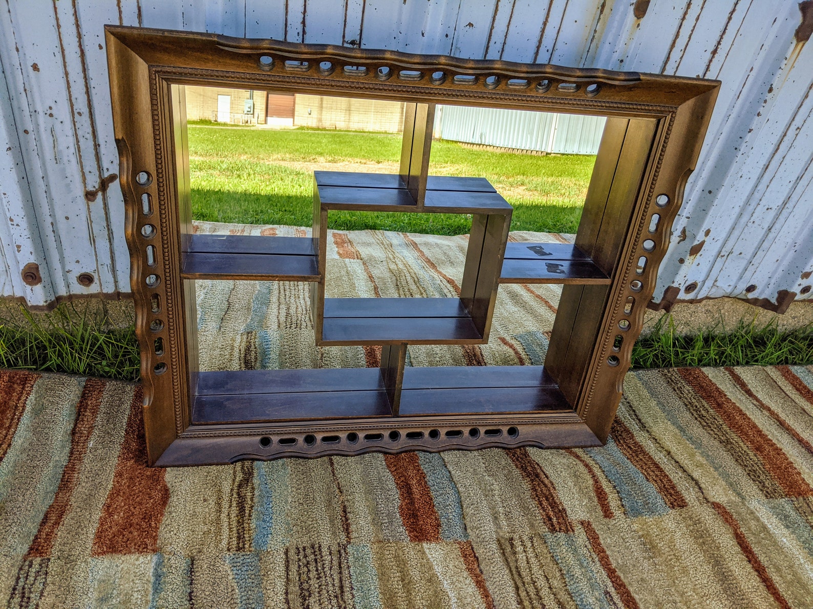 Large Mirrored Walnut Shadow Box Vintage Wooden Knick Knack Etsy