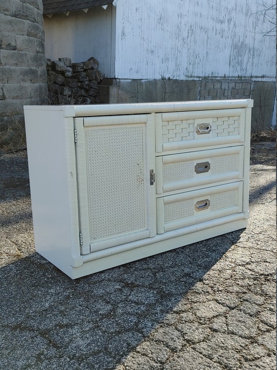 grey wicker dresser Nathan James Kova 3 Drawer 37 in. W Bohemian Dresser Storage Cabinet with Rattan Accent and Metal Legs, Light Oak/Black