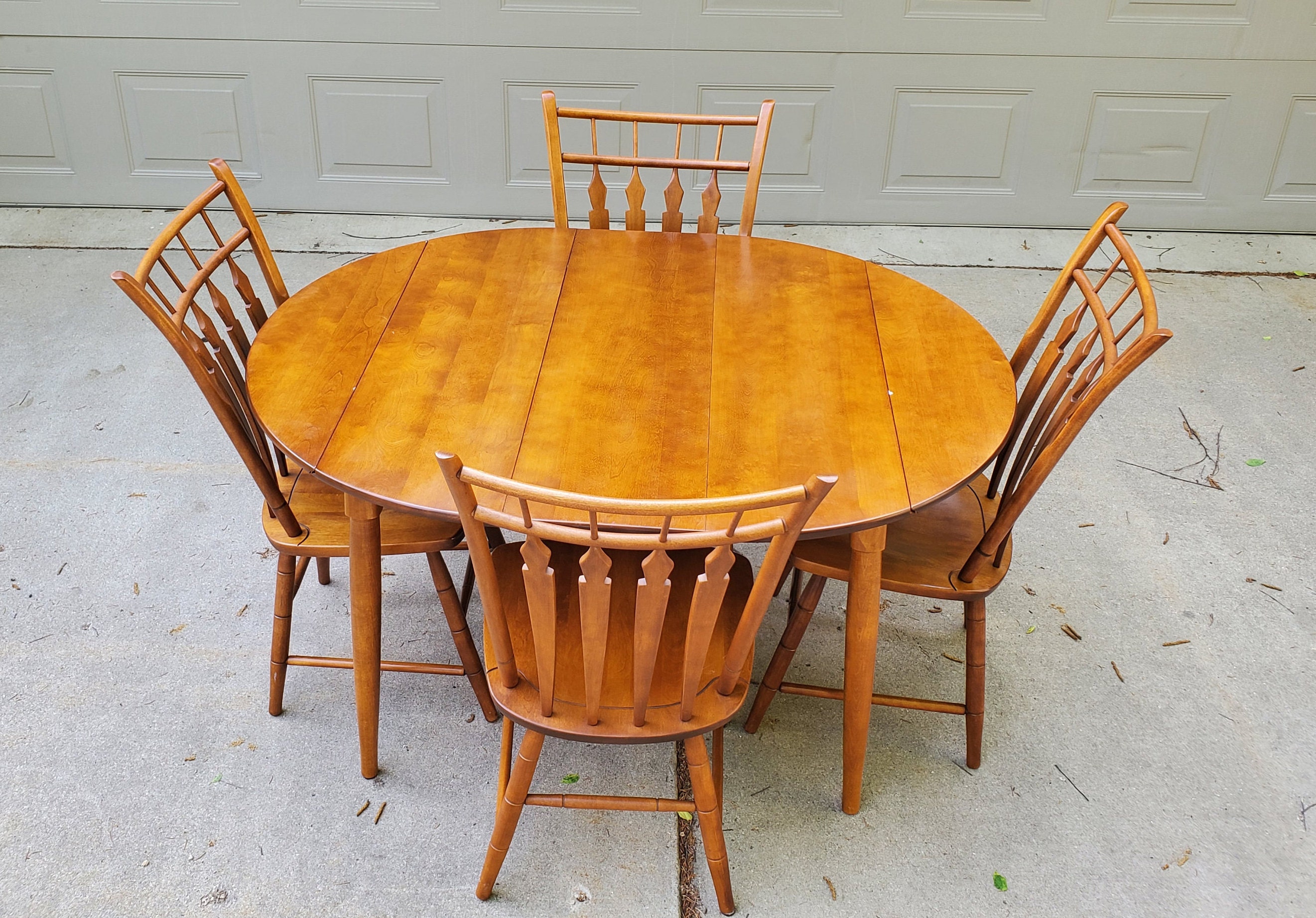 Vintage Round Dropleaf Dining Set Table 2 Leaves And 4 Etsy
