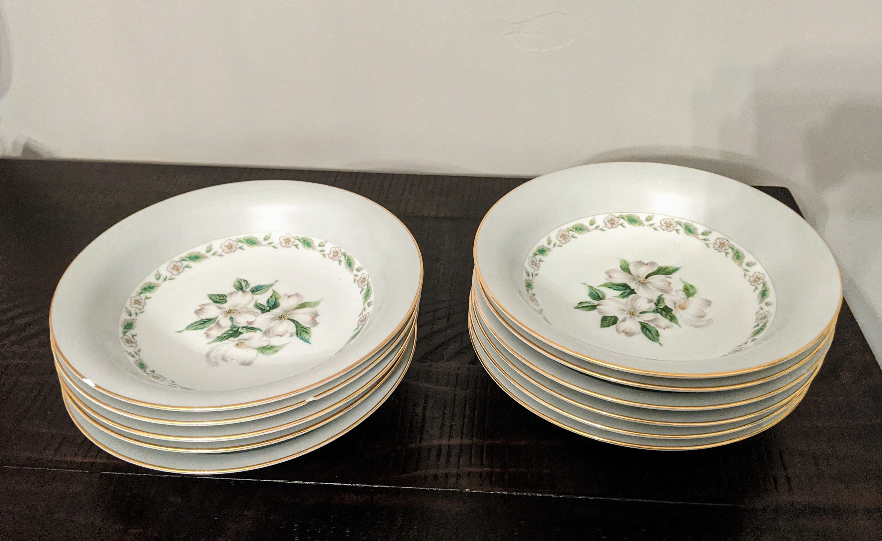 Noritake China Edgemont 5216 Coupe Soup Bowls ~ Dogwood Pattern