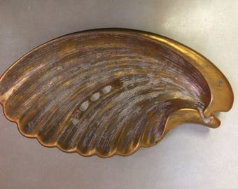 Royal Haeger Gold Tweed Shell Ashtray ~ Scalloped ~Vintage