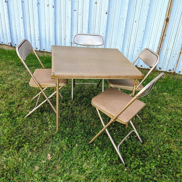 Samsonite Square Folding Table and Chairs ~ Vintage Card Table Set ~ Schwayder Bros. Detroit ~ Portable Dining