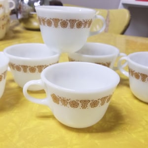 Pyrex Butterfly Gold Milk Glass Tea Cups - Set of 6