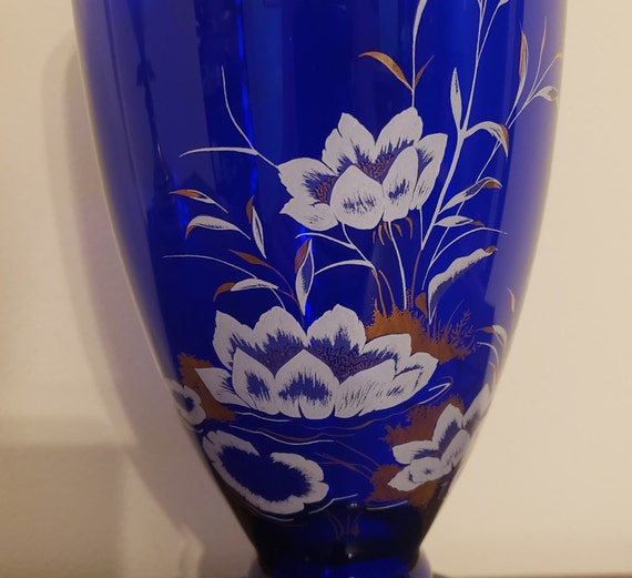 Bohemia Czech Republic Cobalt Blue Glass Vase ~ White Water Bohemia Czech Republic Cobalt Blue Glass Vase ~ White Water