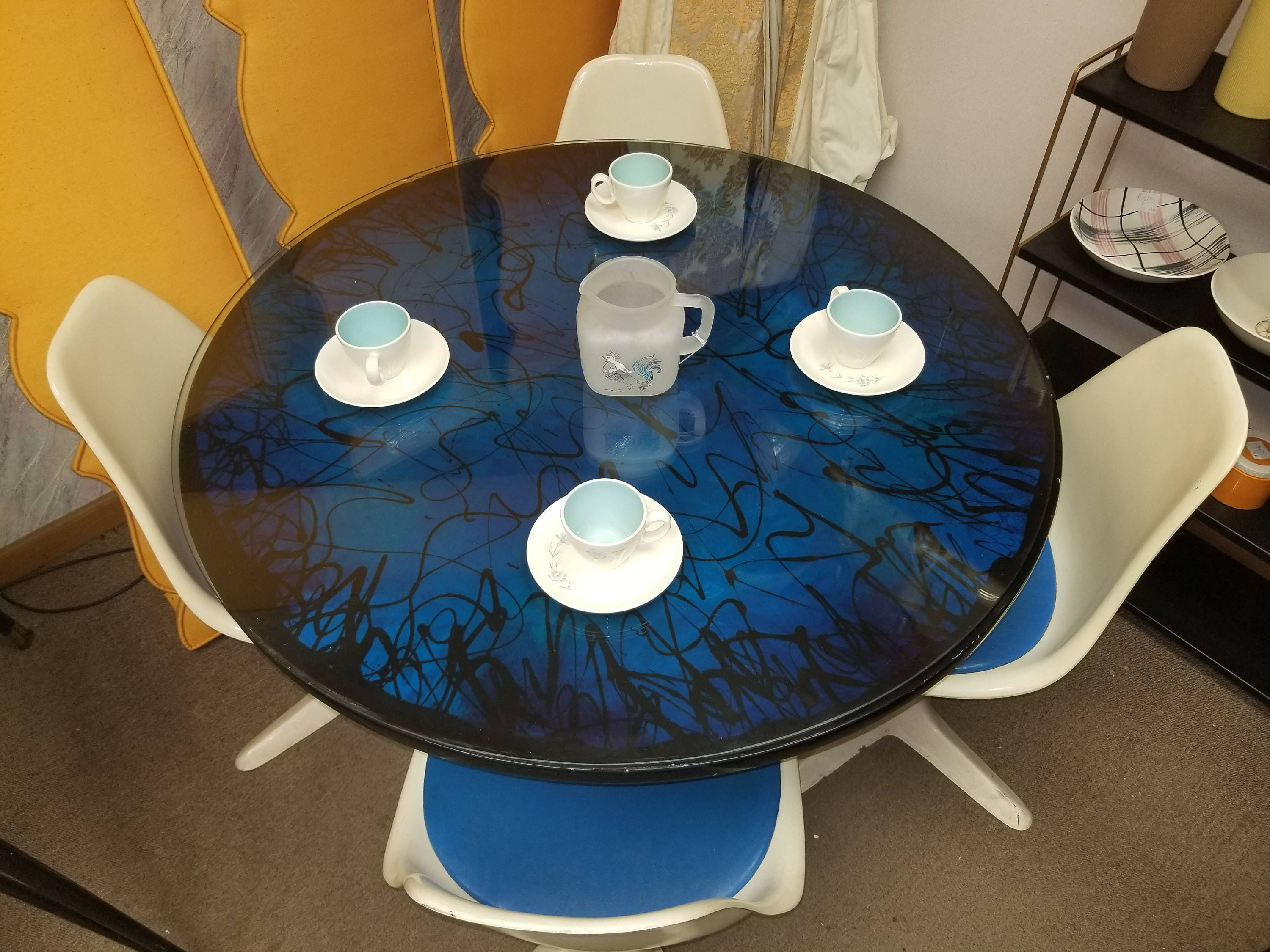 RARE Electric Blue Abstract Burke Propeller Base Dining Set