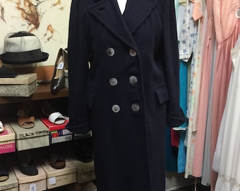 Cappotto in lana blu navy e pelo di cammello ~ Juniors cosmopoliti ~ Doppio petto - Cappotto lungo da marinaio ~ Soprabito vintage