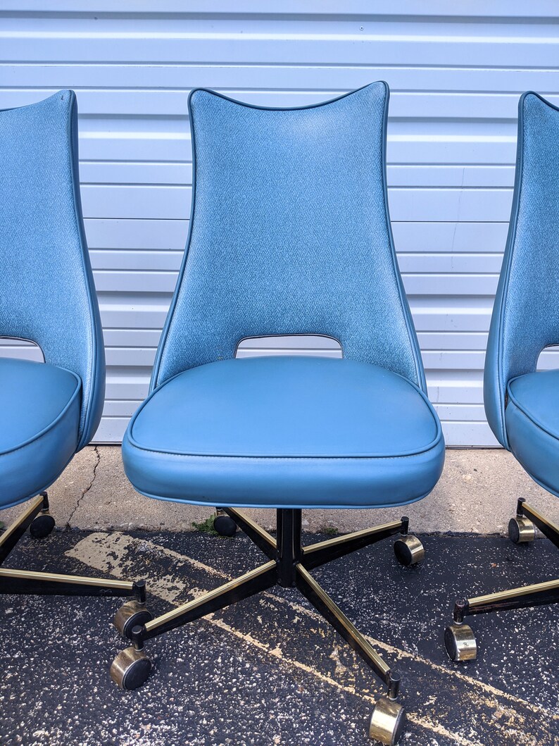 Space Age Blue Vinyl Dining Chairs on Casters Etsy