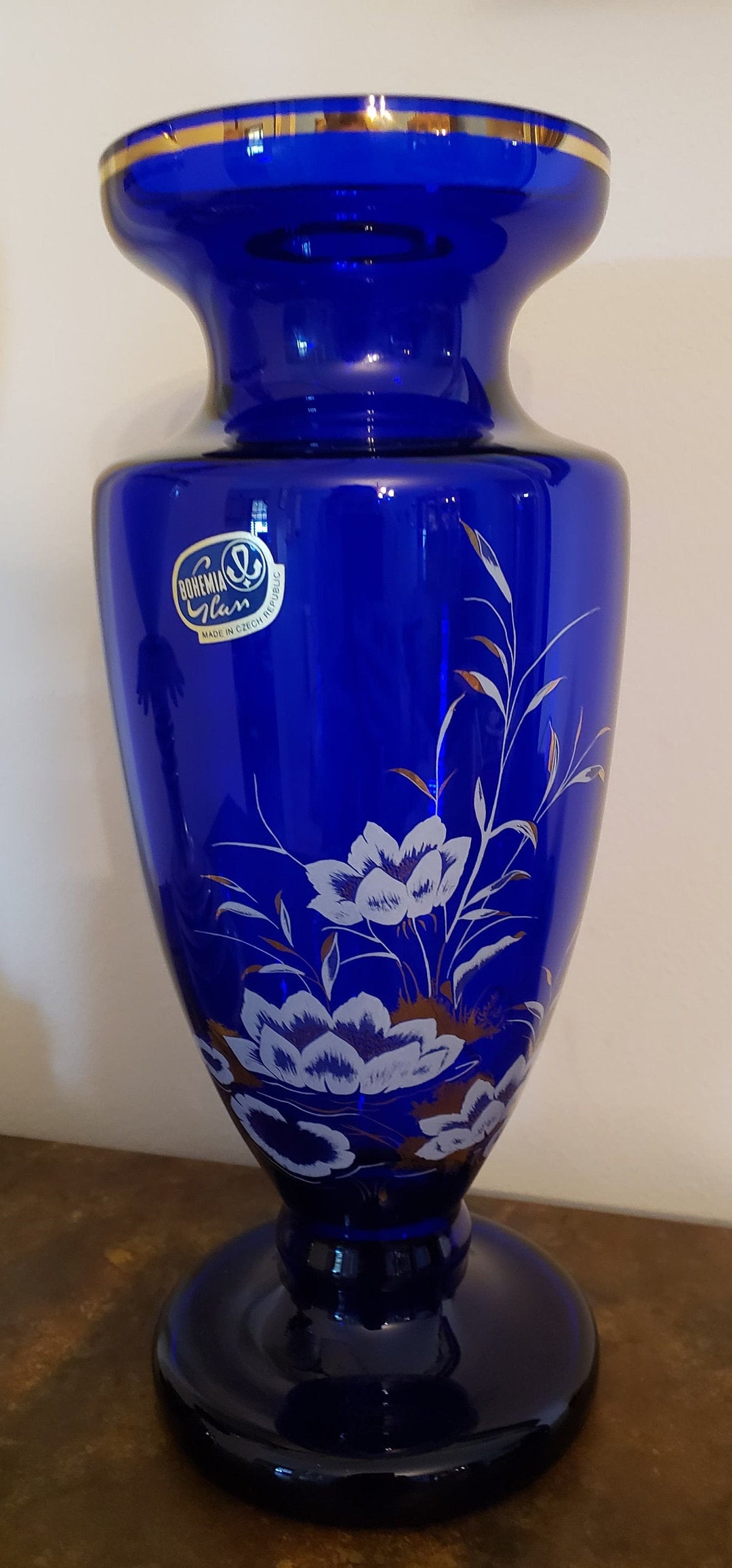 Bohemia Czech Republic Cobalt Blue Glass Vase ~ White Water Bohemia Czech Republic Cobalt Blue Glass Vase ~ White Water