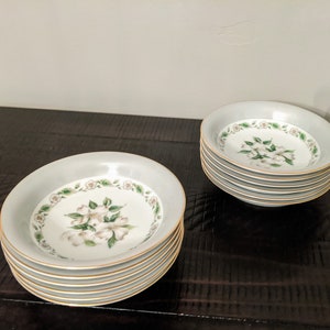 Noritake China Edgemont 5216 Obst/Dessertschalen, 6er Set ~ Hartriegelmuster mit grauem Rand ~ Made in Japan ~ 1950er Porzellan
