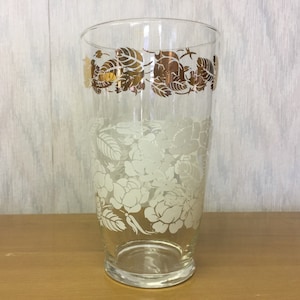 Vintage Glass Cocktail Shaker ~ White/Gold Roses Motif ~Mixing Glass ~ Retro Barware