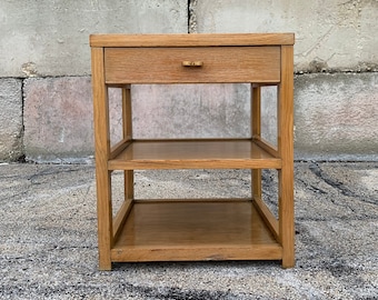 Vintage End Table w/Drawer ~ American of Martinsville Leather Top Lamp Table ~ Square Side Table w/Magazine Shelves ~ 50's Blonde Wood