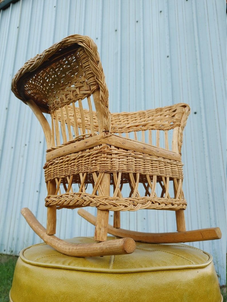 Vintage Child's Natural Wicker Rocking Chair Woven Reed Etsy