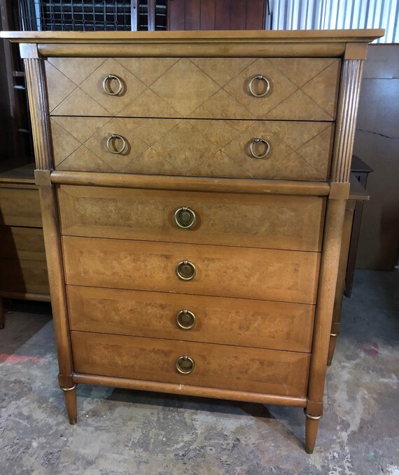 Vintage Walnut Bedroom Set American Of Martinsville Danish Modern Full Size Bed Dressers Burl Wood Mcm
