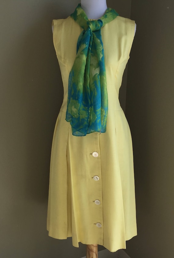 Vintage Raw Silk Fitted Dress ~ Yellow with Shell 