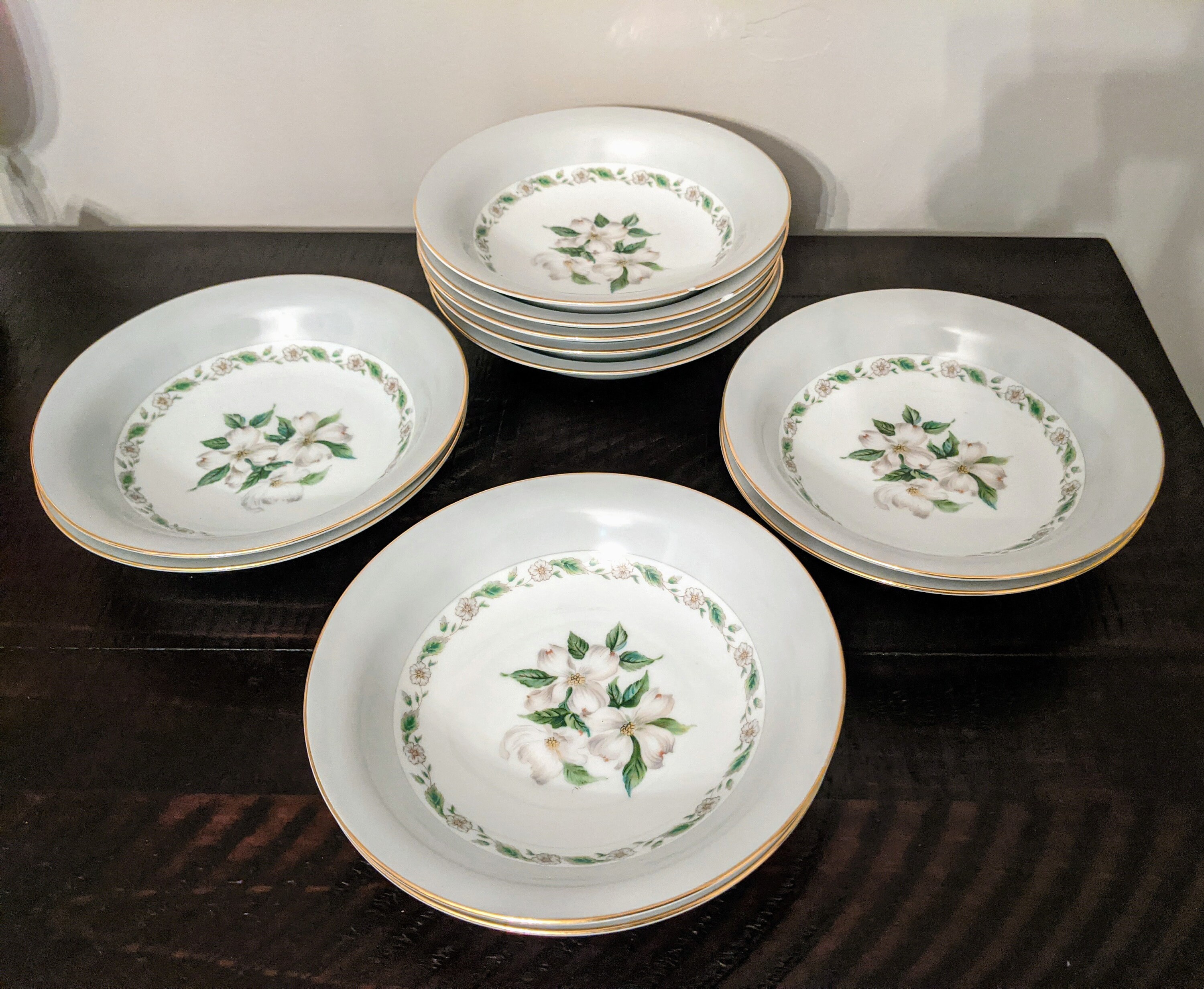 Noritake China Edgemont 5216 Coupe Soup Bowls ~ Dogwood Pattern