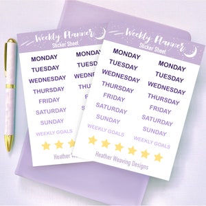 Days Of The Week Sticker Sheet, Weekly Planner Stickers, Organisation Stickers, Weekly Goals, Daily Sticker Sheet, Planner Sticker Set.