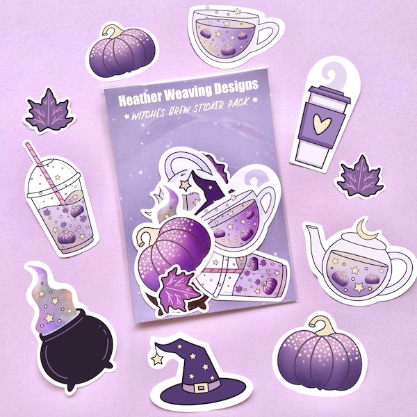 Halloween Sticker Pack, Spooky Stickers, Cute Planner Stickers, Journaling Stickers, Coffee Stickers, Set Of Witchy/Wizard Stickers.