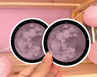 Pink Full Moon Sticker, Spooky Moon Sticker, Strawberry Moon Sticker, Celestial Stationery, La Lunar, Night Sky Stickers.