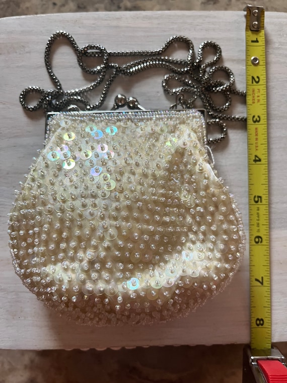 Vintage White Beaded Sequence Clutch Bag - image 8