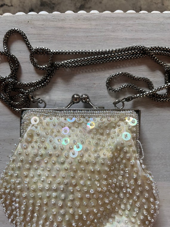 Vintage White Beaded Sequence Clutch Bag - image 5