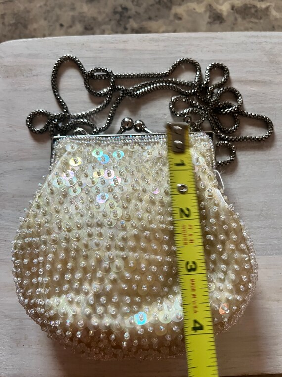 Vintage White Beaded Sequence Clutch Bag - image 7