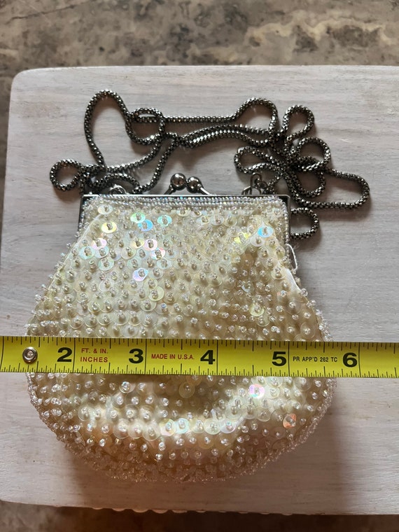 Vintage White Beaded Sequence Clutch Bag - image 6