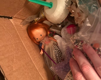 MYSTERY BOX Over 100 miniatures and doll parts, beads.An altered artists dream!