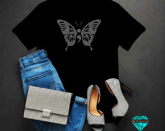 Semicolon Butterfly Rhinestone Transfer