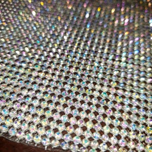 Crystal AB Set In Silver Hotfix Glass Rhinestone Mesh Strips
