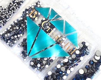 Multi-Size Metallic Blue Flatback Rhinestones