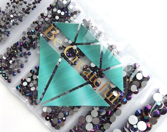 Multi-Size Rainbow BLACK Flatback Rhinestones
