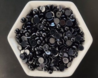 Jet Black Resin Decoden Cabochon Flatback Pearls