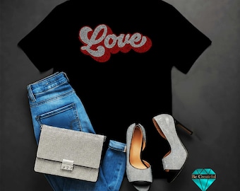 Love Retro Filled Rhinestone Transfer