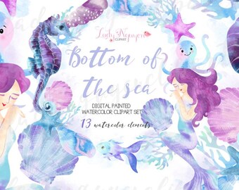 INSTANT DOWNLOAD - Bottom of The Sea Digital Painted Watercolor Clip Art for Scrapbooking, and Web Design - CL0014