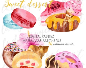INSTANT DOWNLOAD - Sweet Dessert Digital Painted Watercolor Clip Art for Scrapbooking, and Web Design - CL0015