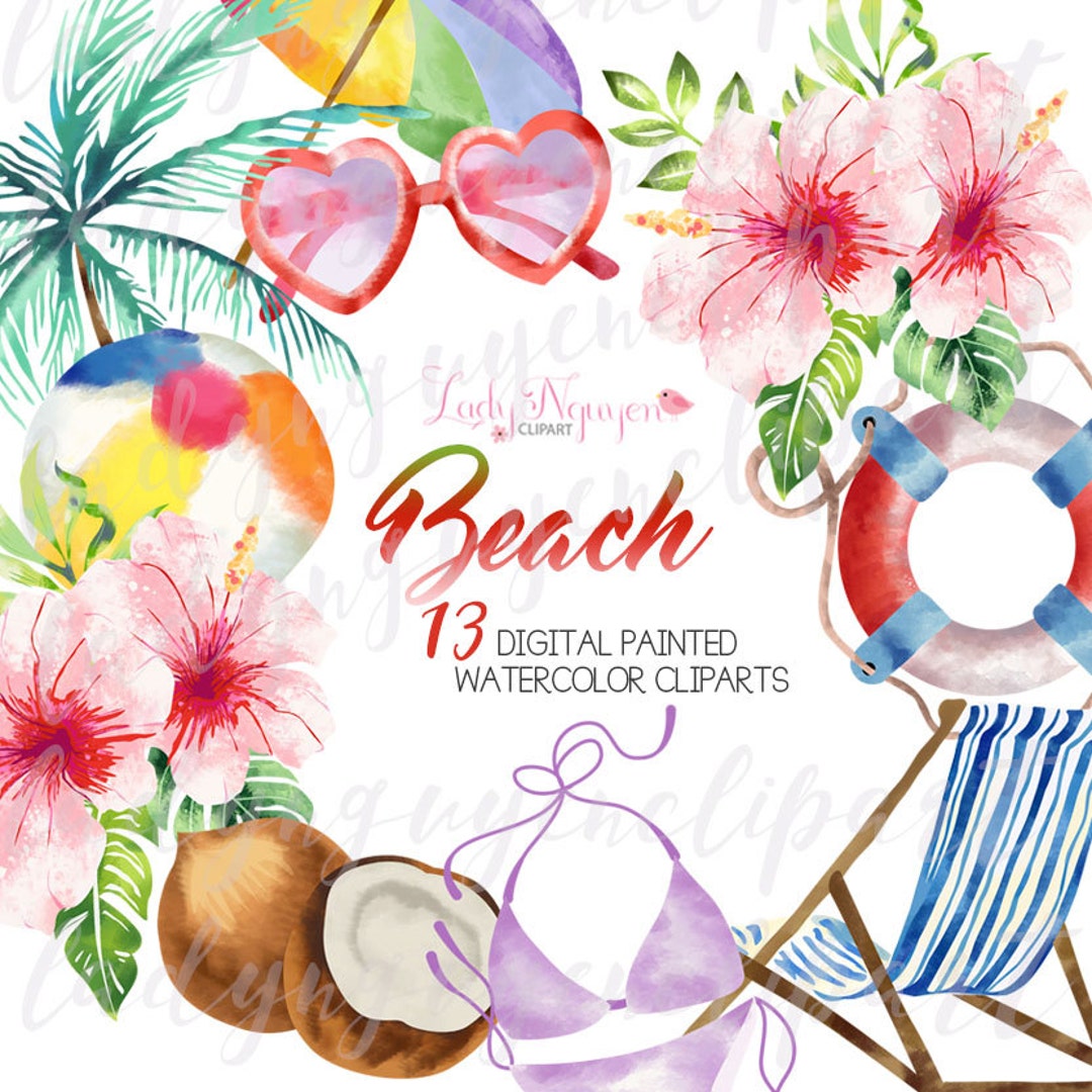 INSTANT DOWNLOAD - Beach Digital Painted Watercolor Clip Art for ...