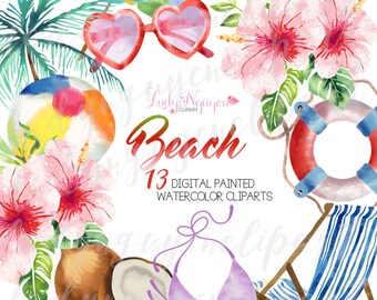 INSTANT DOWNLOAD - Beach Digital Painted Watercolor Clip Art for Scrapbooking, and Web Design - CL0020