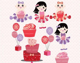 INSTANT DOWNLOAD - Baby Girl Birthday Cupcake Digital Clip Art .PNG files for Card Design, Scrapbooking, and Web Design - CL009