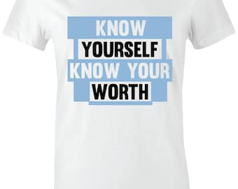 Know Yourself - Juniors/Women's T-Shirt to Match Jordan 1 "UNC" University Blue 2021